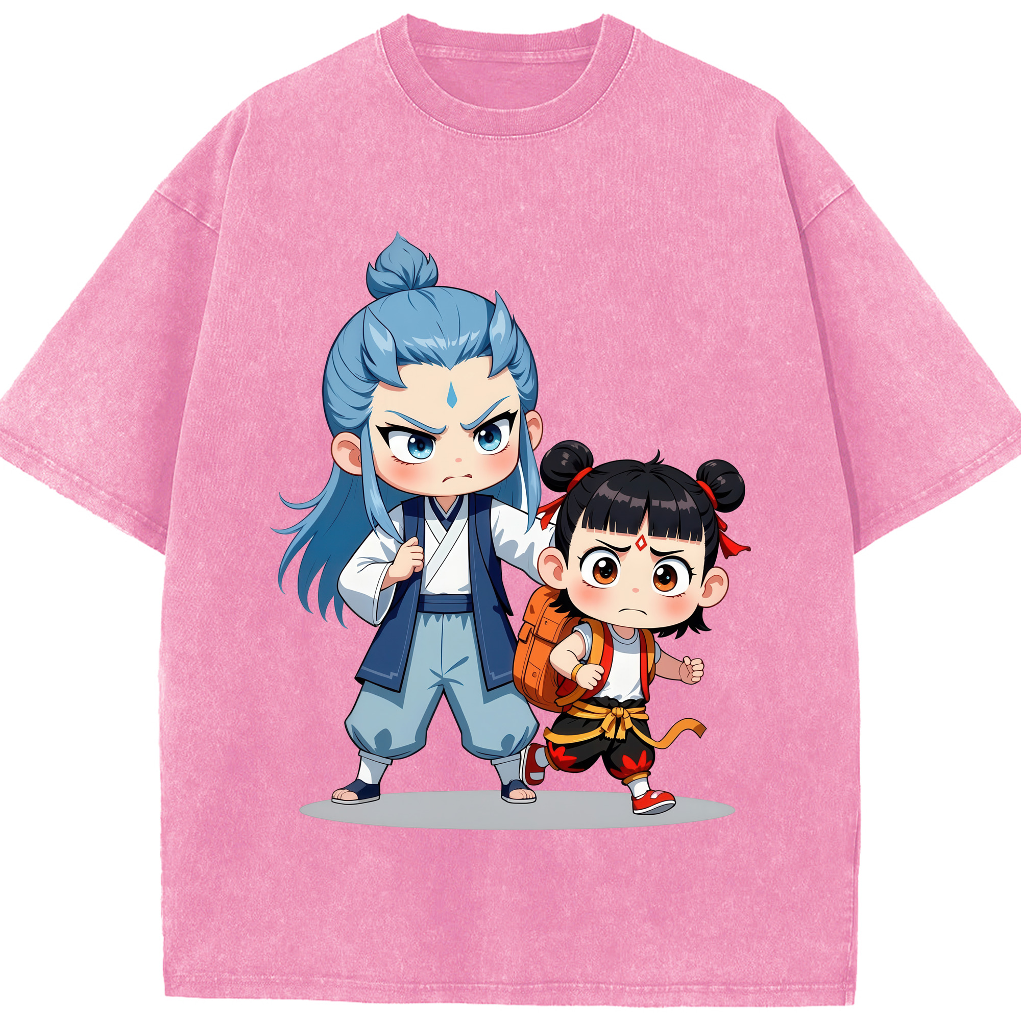 （画像用） Ne Zha 2 ナタ 魔童の大暴れ 綿100% ヴィンテージ風 半袖Tシャツ（フロントプリント）